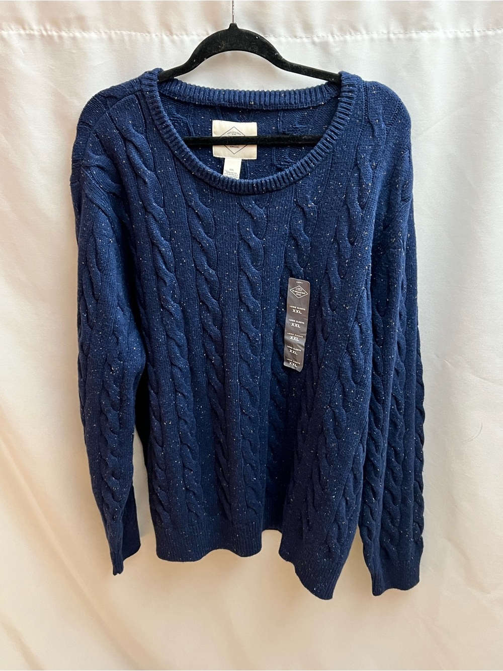 St. John’s Bay Men’s XXL Cable Knit Sweater American Navy Heather Cotton